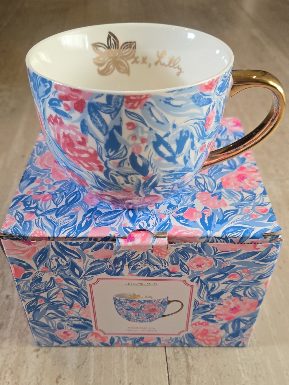 Lilly Pulitzer "My Little Peony" Ceramic Mug with Gold Handle